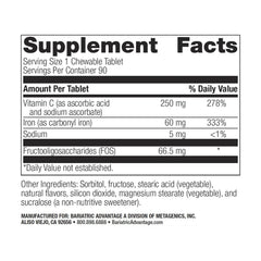 Bariatric Advantage chewable iron 60 mg tablet close-up.