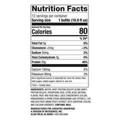 Pouring Clearly Protein into a glass highlights a zero fat and zero carb profile.