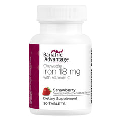 Bariatric Advantage iron 18mg chewable bottle in strawberry flavor for post-surgery use