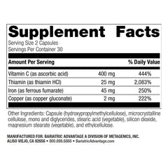 Bariatric Advantage Iron 45mg capsule closeup, smooth coating for easier digestion.