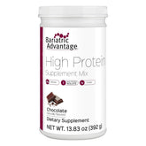 Bariatric Advantage chocolate powder container showing 20 g protein per serving