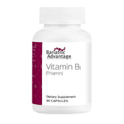 Bariatric Advantage thiamin 100 mg capsules in bottle, easy-to-swallow energy support.