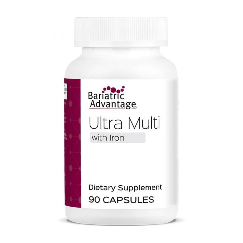 Bariatric Advantage Ultra Multi with Iron capsules bottle for daily nutrient support.