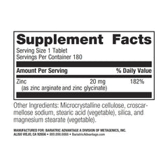 Bariatric Advantage zinc chelate tablets pour illustrating easy daily dosing