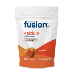 Bariatric Fusion calcium chews caramel flavor bottle close-up for sugar-free calcium intake