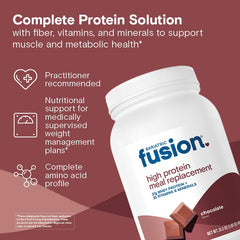 Bariatric Fusion chocolate shake pour showing creamy texture and convenient nutrition.