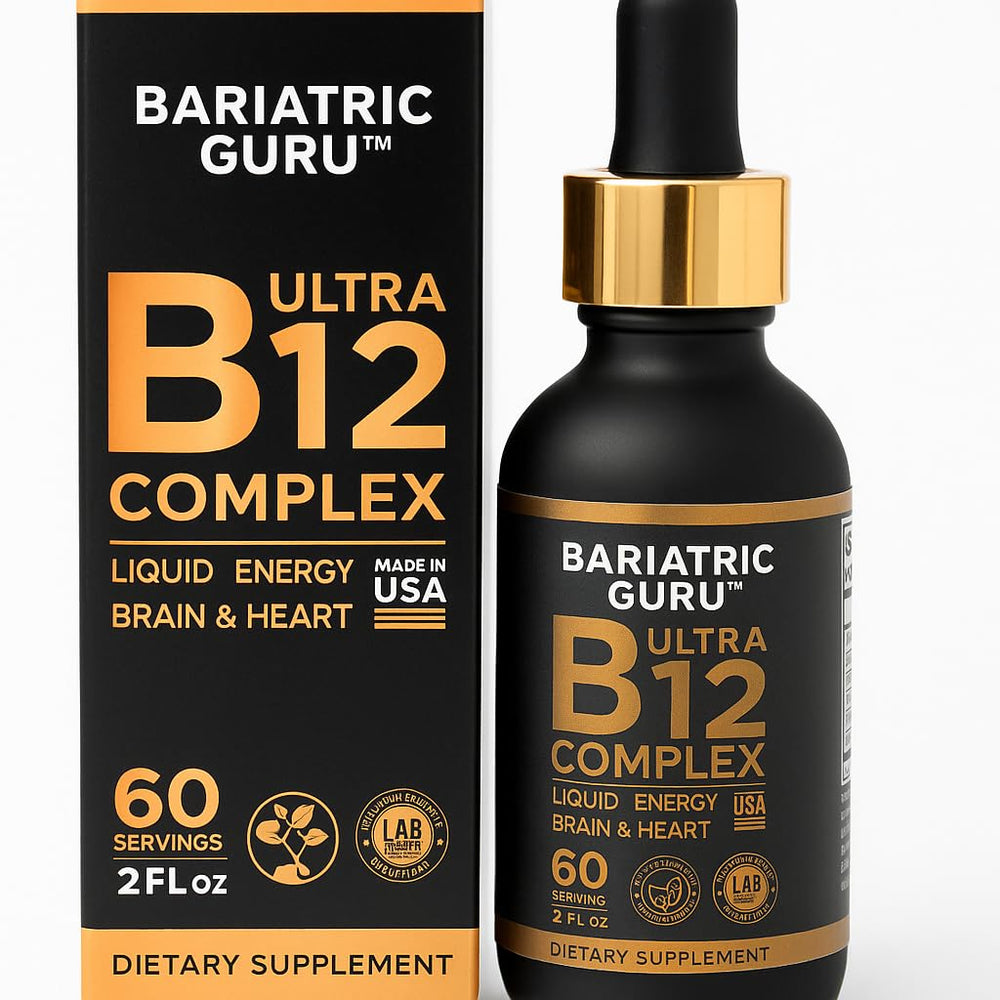 Bariatric Guru B12 liquid drops bottle for quick energy support and daily vitality.
