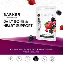 Barker Wellness D3 K2 Gummies mix berry closeup with vibrant color.