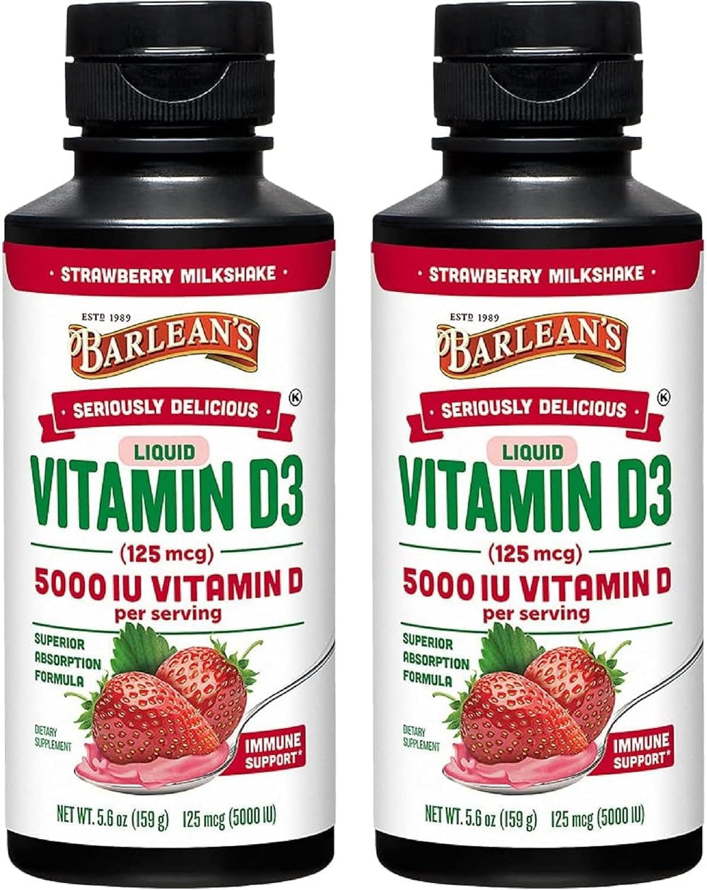 Barlean's D3 liquid bottle pouring, easy daily dosing for families