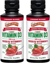 Barlean's D3 liquid bottle pouring, easy daily dosing for families