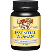 Barlean's Essential Woman bottle highlighting hormone-support formula for women