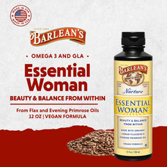 Barlean's Essential Woman liquid pour spout enabling mess-free servings