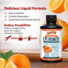 Amber glass Eye Remedy bottle emphasizing premium quality and nutrient protection.
