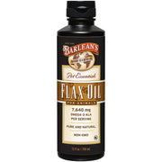 Barlean's Flaxseed Oil for Animals bottle pour shows easy dosing for pets
