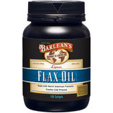 Barlean's flaxseed oil softgels bottle, amber glass, convenient daily omega supplement may support heart health.