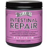 Barlean's Intestinal Repair bottle label highlighting gut support and berry flavor.