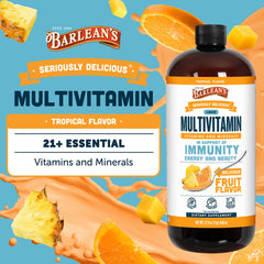 Barlean's label close-up highlighting 21 vitamins and minerals.