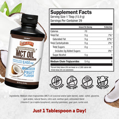 Barlean's MCT Oil Coconut being poured into coffee for a creamy boost.