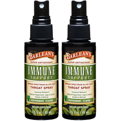 Barlean's Olive Leaf Complex Throat Spray bottle for convenient on-the-go throat relief.