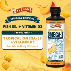 Barlean's Omega-3 mango peach close-up highlighting creamy texture and taste