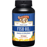 Barlean's Omega-3 softgels bottle pour for easy daily dosing.