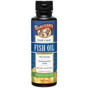 Barlean's Omega-3 liquid orange bottle on kitchen counter for easy daily supplementation.