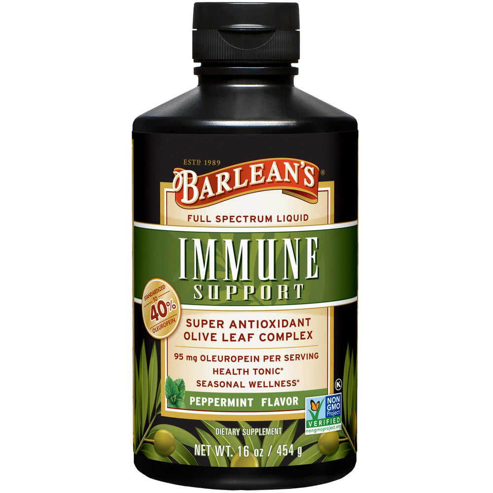 Barlean's Peppermint Olive Leaf Complex bottle for daily immune support