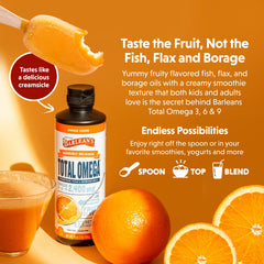 Barlean's Total Omega 3 6 9 emulsified texture close-up for better digestion.