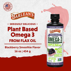 Barlean's flaxseed oil spoon being dispensed for easy daily use
