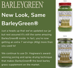 BARLEYGREEN barley grass powder jar highlights convenient daily smoothie or juice mix