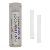 Bartovation potassium iodide test strips vial close-up for quick sanitizer checks