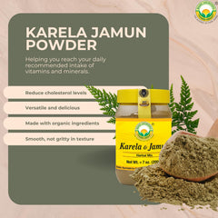 BASIC AYURVEDA Karela and Jamun scoop shows easy mixing into smoothies.