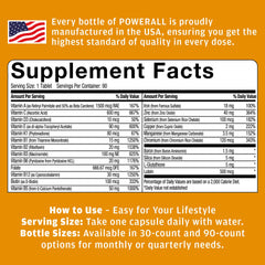 Basic Brands Powerall multivitamin label close-up emphasizing non-GMO and allergen-free claims