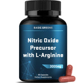 Basic Greens Arginine 3000mg bottle with capsules for daily nitric oxide support
