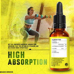 Vitamin D3 K2 drops poured into a glass of water for easy mixing