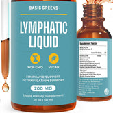 Basic Greens Lymphatic Support Liquid bottle for easy daily use and gentle detox support.