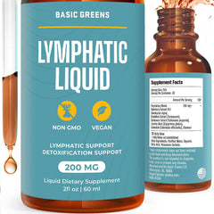 Basic Greens Lymphatic Support Liquid bottle for easy daily use and gentle detox support.