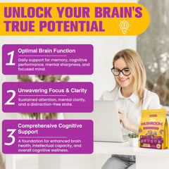 Basopum ingredients collage highlighting 26 mushrooms for immunity and focus