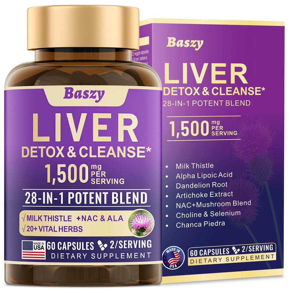 Baszy liver cleanse with milk thistle highlighting liver support.
