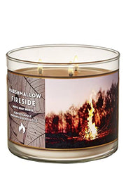 Bath & Body Works Marshmallow Fireside 3 Wick candle close-up—warm, inviting glow for cozy evenings.
