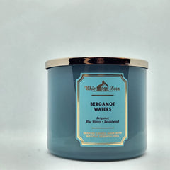 Bath & Body Works White Barn Bergamot Waters 14.5 oz candle with room-filling aroma.