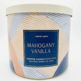 Bath & Body Works White Barn 3-Wick Candle Mahogany Vanilla for cozy ambience.