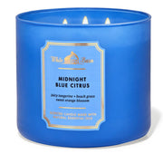 Bath and Body Works White Barn 3-Wick Candle Midnight Blue Citrus jar fills rooms with citrus breeze.