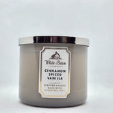 Bath & Body Works Cinnamon Spiced Vanilla candle with 3-Wick setup for a cozy living room ambiance.