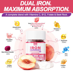 BBEEAAUU Peach-flavored gummies with vitamin C and B12 for daily vitality.