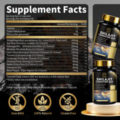 Close-up of BBEEAAUU Shilajit capsules with ashwagandha details