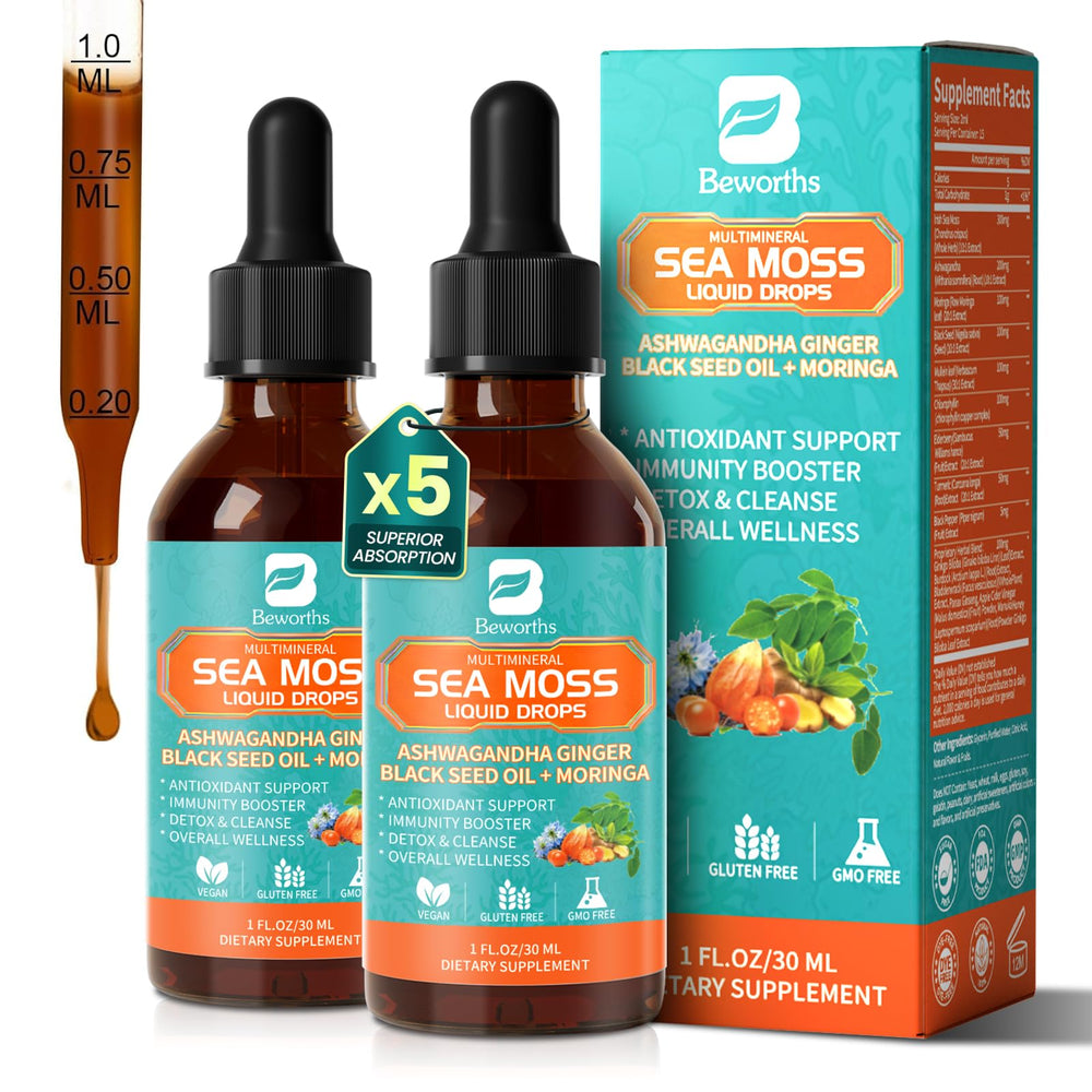 B BEWORTHS Sea Moss Drops bottle with chlorophyll for daily immune support.