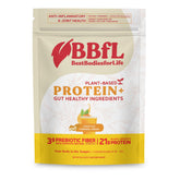 BBfL turmeric cream protein shake glass showing creamy texture for vegan boost