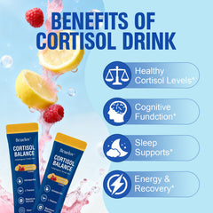 Bcuelov Cortisol Drink Mix being poured into water demonstrates quick dilution and tasty flavor.