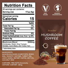 Bcuelov Mushroom Coffee powder with scoop ready for quick boosting